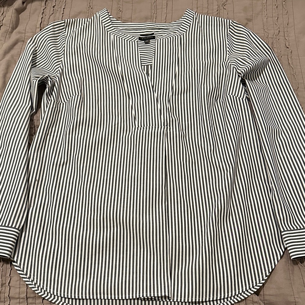 Talbots grey and White Striped Blouse